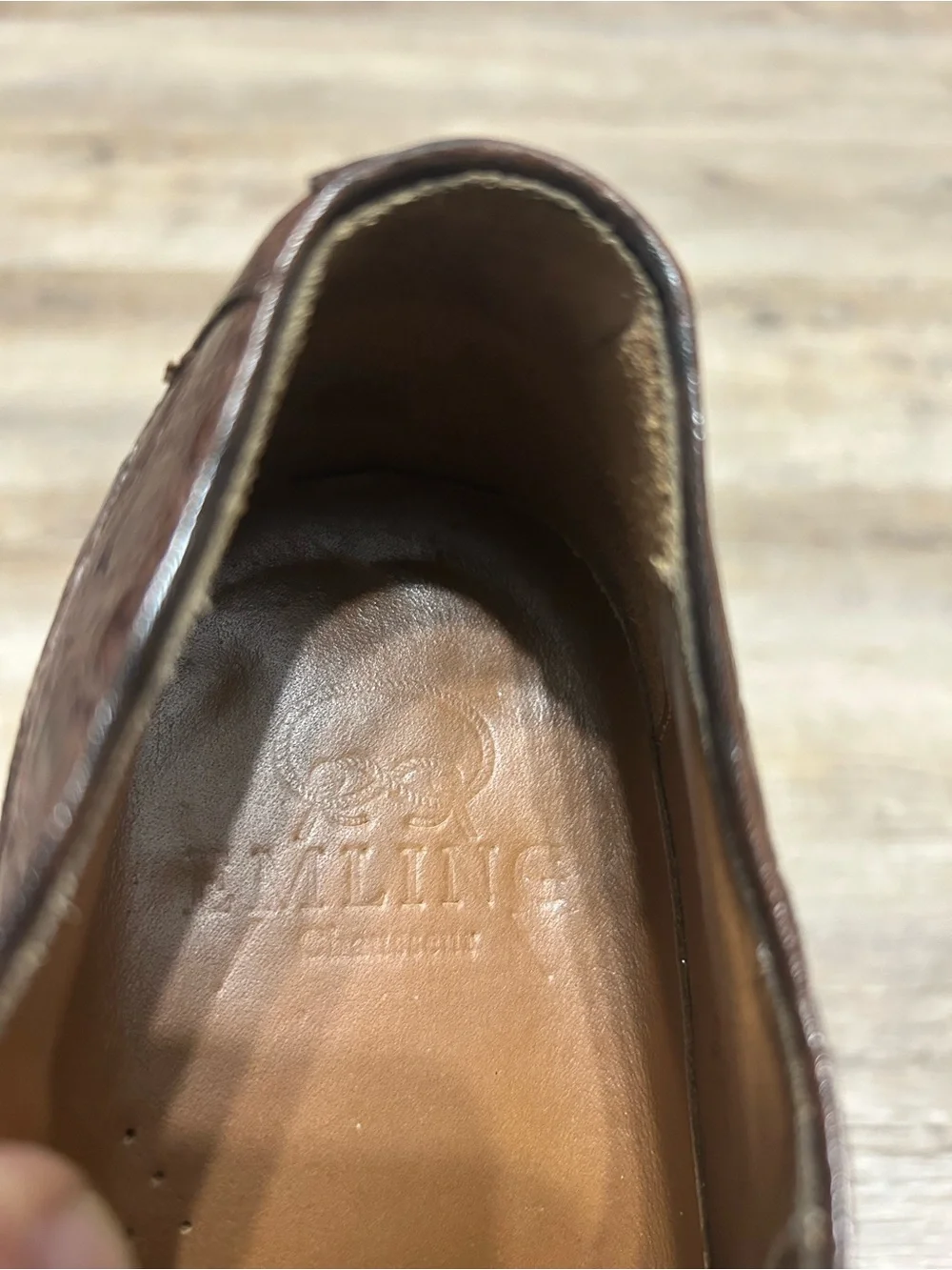 Emling Chasseur Men's Size 41.5 US 8 Crocodile Skin Brown Leather Derby Shoes
